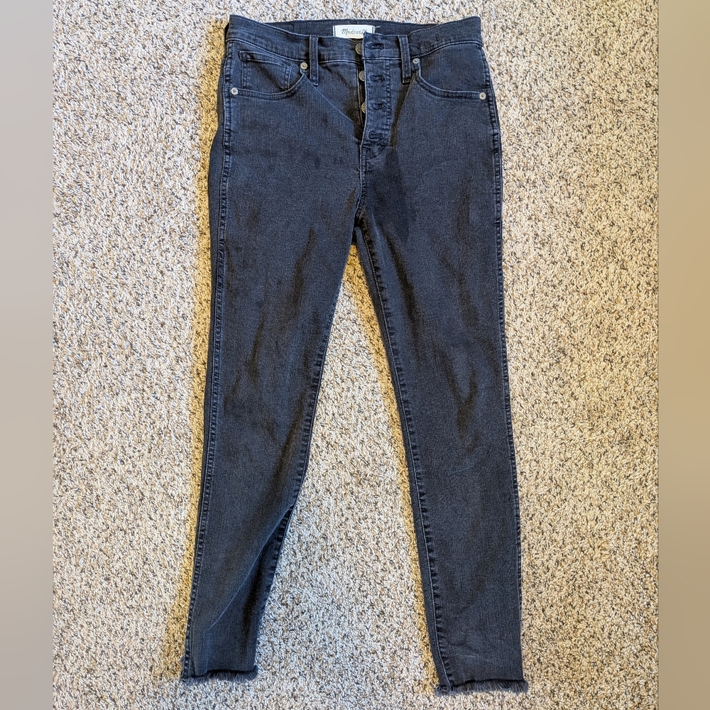 10 Inch High Rise Skinny Jeans - Black, Raw Hem - Madewell - 28